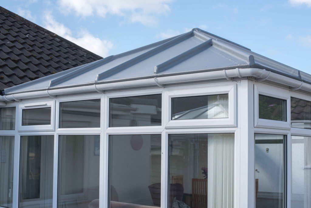 Conservatory roof with a new GRP fibreglass installation